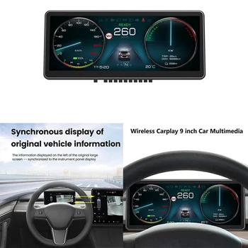Безжичен дисплей мощност и скорост Carplay HUD 9-инчов сензорен екран HD IPS за Tesla Model 3 Model Y