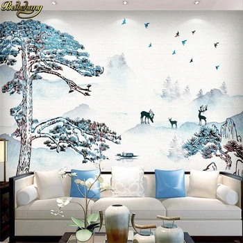 бейбехан Потребителски 3D тапети стенопис китайски мастило пейзаж богато пари дърво прост и елегантен фон на стената papel de parede
