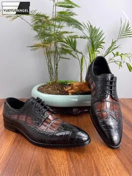 Бизнес модела обувки са ръчно изработени от крокодилска кожа, мъжки модни дерби от естествена кожа, дантела с остри пръсти, Индивидуални 15 Дни