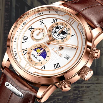 Бизнес мъжки часовник LIGE, висок клас марка, луксозни Кожени ежедневни кварцов часовник Moonswatch за мъже, спортни водоустойчив часовник Relogio Masculino