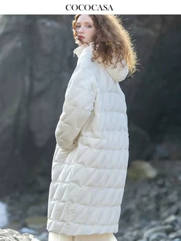 Бюст 138-146 см, есенно-зимно дамско пуховое палто с качулка, топло палто с 90% бял утином топола