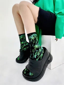 Висококачествени дамски чорапи с принтом графити, пръски мастило, дишащи сладък японски модерен пролетно-есенни ежедневни памучни чорапи Man