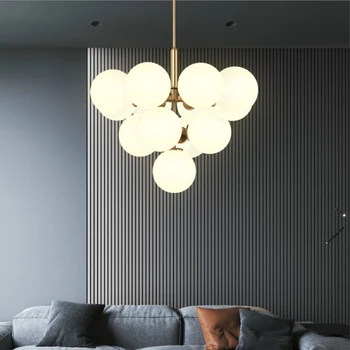 Висящи лампи в скандинавски стил с бяла стъклена топка, модерни led декоративни лампи за украса на тавана в хола, Окачена лампа