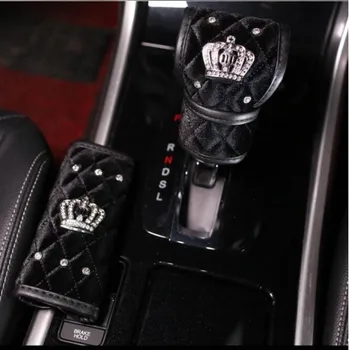 Вътрешната украса на колата дамски короната вътрешността на колата с диаманти плюшено калъф за колан selt назъбени яки комплекти дръжки на ръчни спирачки