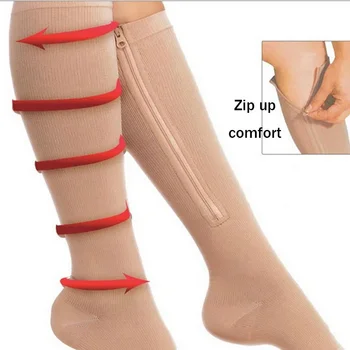 Высокоэластичные компресия чорапи унисекс с цип Професионална защита на краката Дълги чорапи Дишащи бързо съхнещи