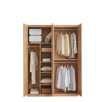Гардероб от масивно дърво, модерен минималистичен шкаф с пет врати, естествен дъбов шкаф за съхранение на неща, окачен шкаф, шкаф за дрехи