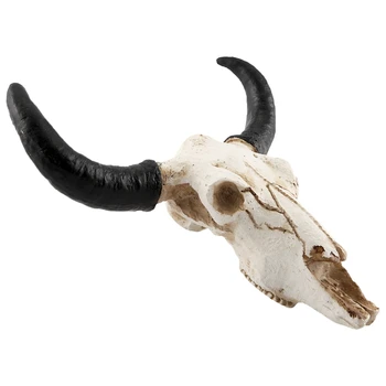 Глава череп на Крава от смола, стенен интериор, 3D Скулптура на животинския свят, Фигурки, занаяти, Рог за домашен декор за Хелоуин
