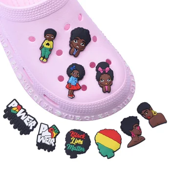 Гореща Разпродажба 1БР Меки Бижута За Обувки От PVC Черно Детски Аксесоар Deecoration Black Lives Matter Запушват Shoe Button Charm За Детски Подарък