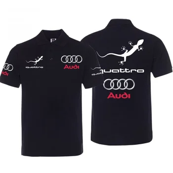 ГОТИНА машина Audi С принтом, бизнес и Ежедневни спортни однотонная мъжки памучен риза поло с къс ръкав и ревера