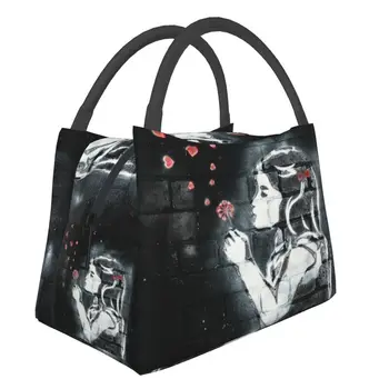 Дамска чанта-тоут за обяд Момиче Blowing Hearts от Banksy в стил поп стрийт-арт, разменени термоохладитель, обяд-бокс за хранене