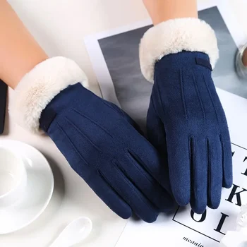 Дамски зимни ръкавици с топъл екран, дамски кожени ръкавици, ръкавици без пръсти с пълни пръсти, ръкавици за шофиране, ветроупорен панталон Hiver Femme Guantes