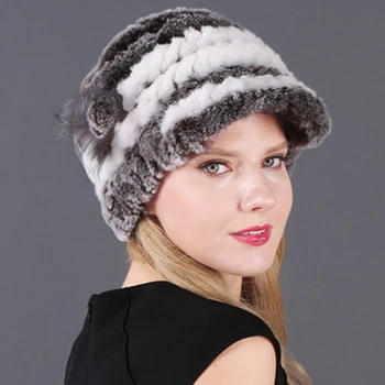 Дамски зимни топла шапка от кожа на Рекса, зимна шапка, зимни шапки за жени и момичета, crochet-шапки от естествена кожа, естествена космата шапка