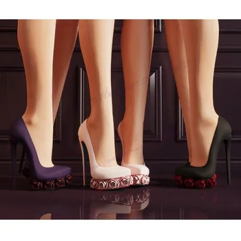 Дамски Обувки-лодка На платформата с Розов Цветен Декор И с Остър Пръсти на Тънките Високи Токчета, Елегантни Пикантни Обувки 2023 Zapatos Para Mujere