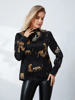 Дамски обувки пролет есен ежедневни риза с дълъг ръкав оформление на шията леопардовый пуловер тениска