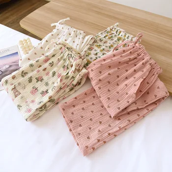 Дамски пижамные панталони от futon крепа свободно намаляване с еластична гумена лента на талията, Дишащи и удобни домашни дрехи за почивка