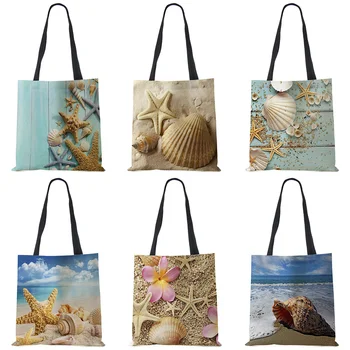 Дамски чанта през рамо с щампи във формата на морски звезди, плажен пясък, чанта-тоут от плащаницата, красива ежедневни практически чанта