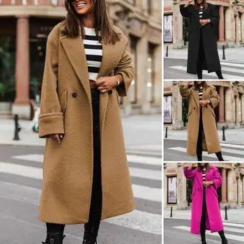 Дамско дълго палто, дамско зимно палто, Стилно дамско дълго палто с ревери и джобове, и топло зимно палто за дамите, ветрозащитное гъст
