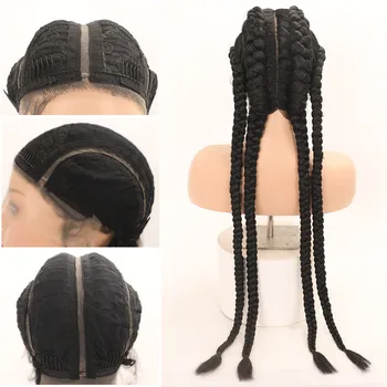 Дантела перуки, направени от синтетични косми OUCEY за жени, Плетени перуки, Висококачествен перука с двойна холандската оплеткой, перука, Завързана отпред на чернокожите жени