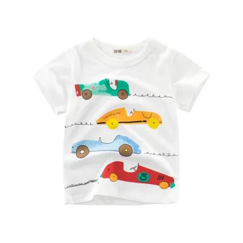 Детски блузи, детски ежедневни памучни тениски за момчета и момичета, тениска с изображение на автомобил, автобус, камион, детска самолет, мотор, багер, лятна тениска
