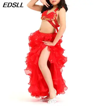 Детски Източен Индийски танц, пола за танци с цепка, открит на крака, пола за момичета, пола с swirls, пола, за танца на корема, благородна пола, пищната пола