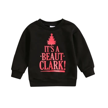 Детски Коледни качулки ежедневна намаляване с дълъг ръкав и писмото принтом под формата на дърво, Свободни пуловери, топли блузи за деца
