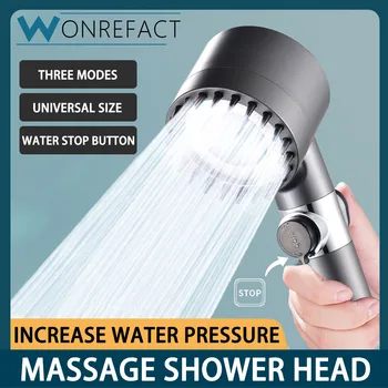 Душ с високо налягане със спиране на водата в един клик Ръчно душ глава с 3 режима Регулируема дюза за душ с воден масаж