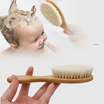 Дървена четка за коса за новородени, четка за коса от естествена вълна, четка за коса, Масажор за глава, Преносими аксесоари за новородени
