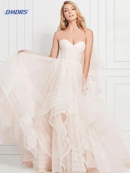 Елегантна сватбена рокля с А-силует, без презрамки, класическата сватбена рокля в пода, без ръкави, с плажна Vestidos De Новия