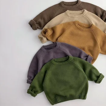 Есенен пуловер Дрехи за малките момчета и момичета Свободен пуловер за деца Вязаный пуловер Случайни трикотаж Зимни памучни трикотажни блузи с дълъг ръкав