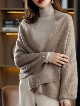 Жена пролетно-есенен пуловер, шал, вязаный жилетка от 100% вълна, шал, однотонная Дамски дрехи, водене жив топлина, мултифункционална шал