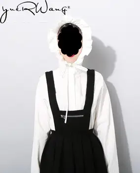 Жените риза yuerwang 2023, Пролет-лято, Нова бяла блуза с кръстосано превръзка в ретро стил с качулка, нередовна Универсални дамски блузи, Нови