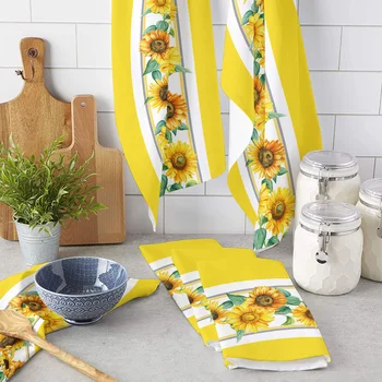 Жълто Акварельное кухненски кърпи с подсолнухом, Впитывающая кърпа за съдове, кърпа за съдове за кухня, инструмент за почистване на домакински.