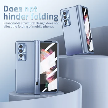 Защита От Падане Калъф-Филм от Закалено Стъкло за Samsung Galaxy Z Fold3 Fold 4 Fold4 5G Fold 3 устойчив на удари Калъф-Държач за Писалка