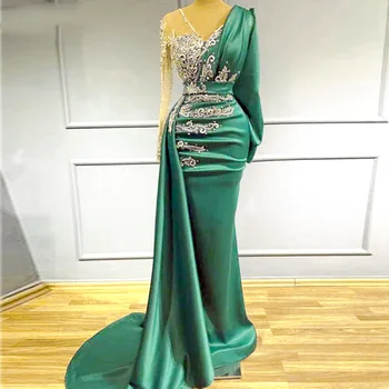 Зелени Африкански вечерни рокли 2023 Русалка Дамски Секси рокли за бала с намаляване на Едното рамо, Арабско премяна голям размер, Празнична дреха