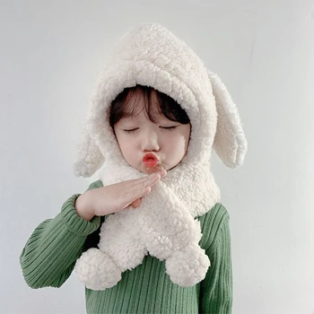 Зимна Топла Детска Шапка от вълна Агнешко месо, Шал, Комбинирана Скъпа Мультяшная Защита на ушите G99C
