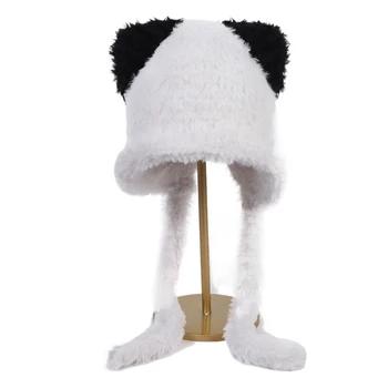 Зимна шапка с пухкави уши за момичета, подаръци с пухкава мечка, зимна шапка Y2K за деца и възрастни