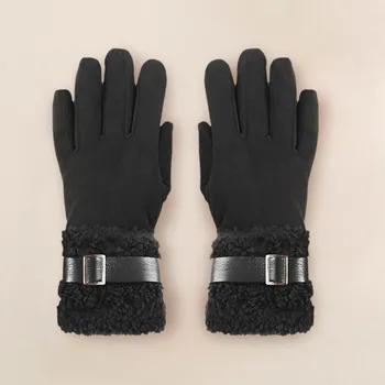 Зимни топли ръкавици на всички пръсти плюс флисовые дебели ръкавици от велур със сензорен екран, Ветроупорен ръкавици за езда, които са устойчиви на студ.