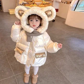 Зимно яке за малки момичета, памучни палто с качулка за деца, топли дебели паркове, връхни облекла, детски дрехи от 1 до 8 години TZ903