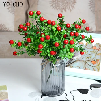 Изкуствени мини-плодове и череши, ЙО CHO, изкуствени Перли тичинки за цветя, сватбен букет със собствените си ръце, Коледна украса, Зелени растения Лъки Fruit