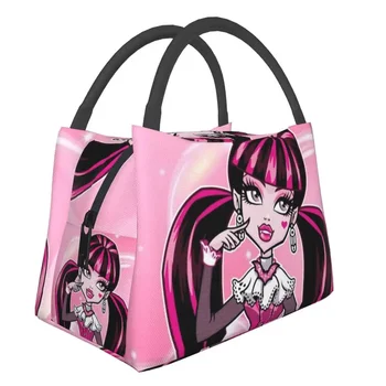 Изработена по поръчка чанта за обяд Draculaura Monster High, дамски чанти-хладилник, термоизолированный обяд-бокс за офис, Пътна чанта за съхранение на пресни плодове