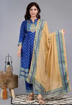 Индийски булчински дрехи ръчна изработка, Ръчно изработени Сини панталони Курти с Дупаттой