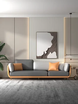Италианска луксозна малък апартамент проста модерни мебели за хола права редица от кожа и латекс трима души изчистен скандинавски стил