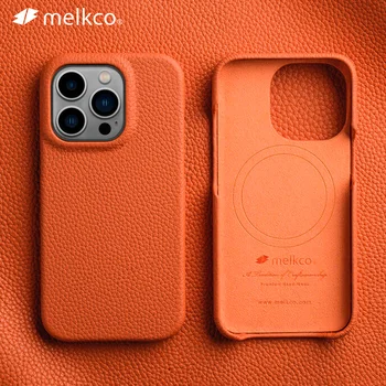 Калъф Melkco Премиум-клас от естествена кожа за iPhone 14 Pro Max Plus с магнитно покритие, луксозен модерен бизнес калъф за телефон от естествена телешка кожа