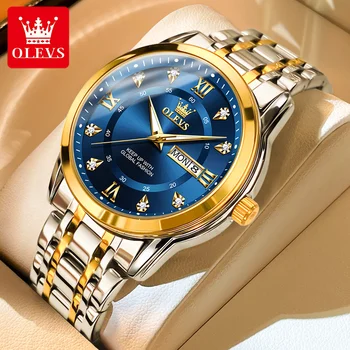 Кварцов часовник OLEVS за мъже, луксозни златни часовници с диаманти, водоустойчив, светещи Бизнес мъжки кварцов часовник от неръждаема стомана, мъжки часовник