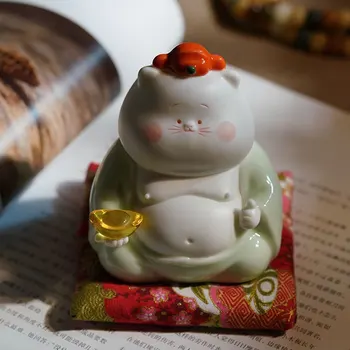 Керамични сладък украшение Лъки котка за украса на дома и хол, Откриване на магазин, Занаятчийски подарък за Късмет
