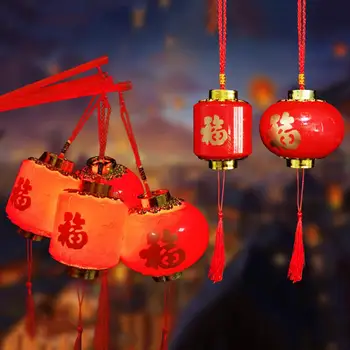 Китайското Коледна Украса Празнична Фенер Украса Традиционен Китайски Коледен Фенер с Четка с Принтом Фу за Празника