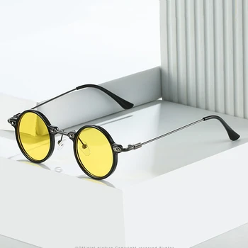 Класически Кръгли очила в стил steampunk За жени и За мъже Модни Луксозни Маркови Дизайнерски Слънчеви очила в винтажной малка рамка с метални нотки в стил пънк