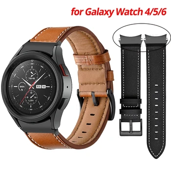 Кожена Каишка За Samsung Galaxy Watch 6 5 44mm 40 мм Лента, Без Пропуски Извит край на Гривната Galaxy Watch 6 4 Classic 43/47 мм 42/46 мм