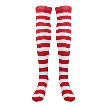 Коледа червено-бели чорапи BESTOYARD в ивицата над коляното, за жени или момичета (среден размер)