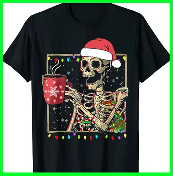 Коледен скелет с улыбающимся черепа, тениска за кафе лате S-5XL